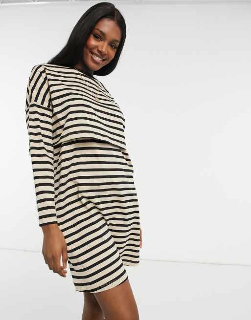 ASOS DESIGN Maternity Nursing Exclusive overlay t-shirt mini dress in stripe