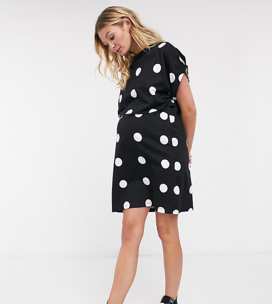 ASOS DESIGN Maternity Nursing Exclusive overlay t-shirt mini dress in giant spot-Black