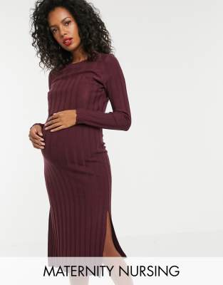 ASOS DESIGN Maternity Nursing fine knit ribbed dress-Red