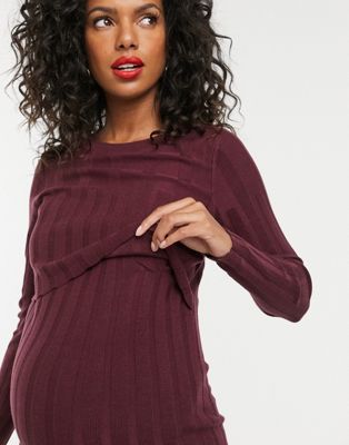 ASOS DESIGN Maternity Nursing fine knit ribbed dress