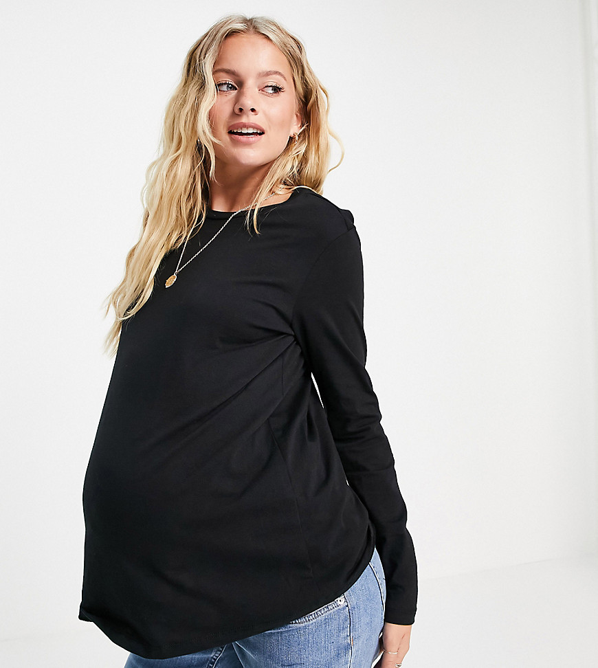 ASOS DESIGN Maternity nursing long sleeve oversized t-shirt in black