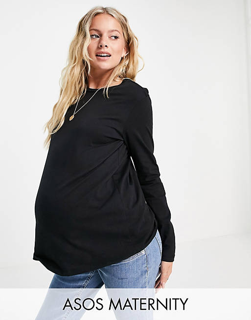  Maternity nursing long sleeve oversized t-shirt in black 