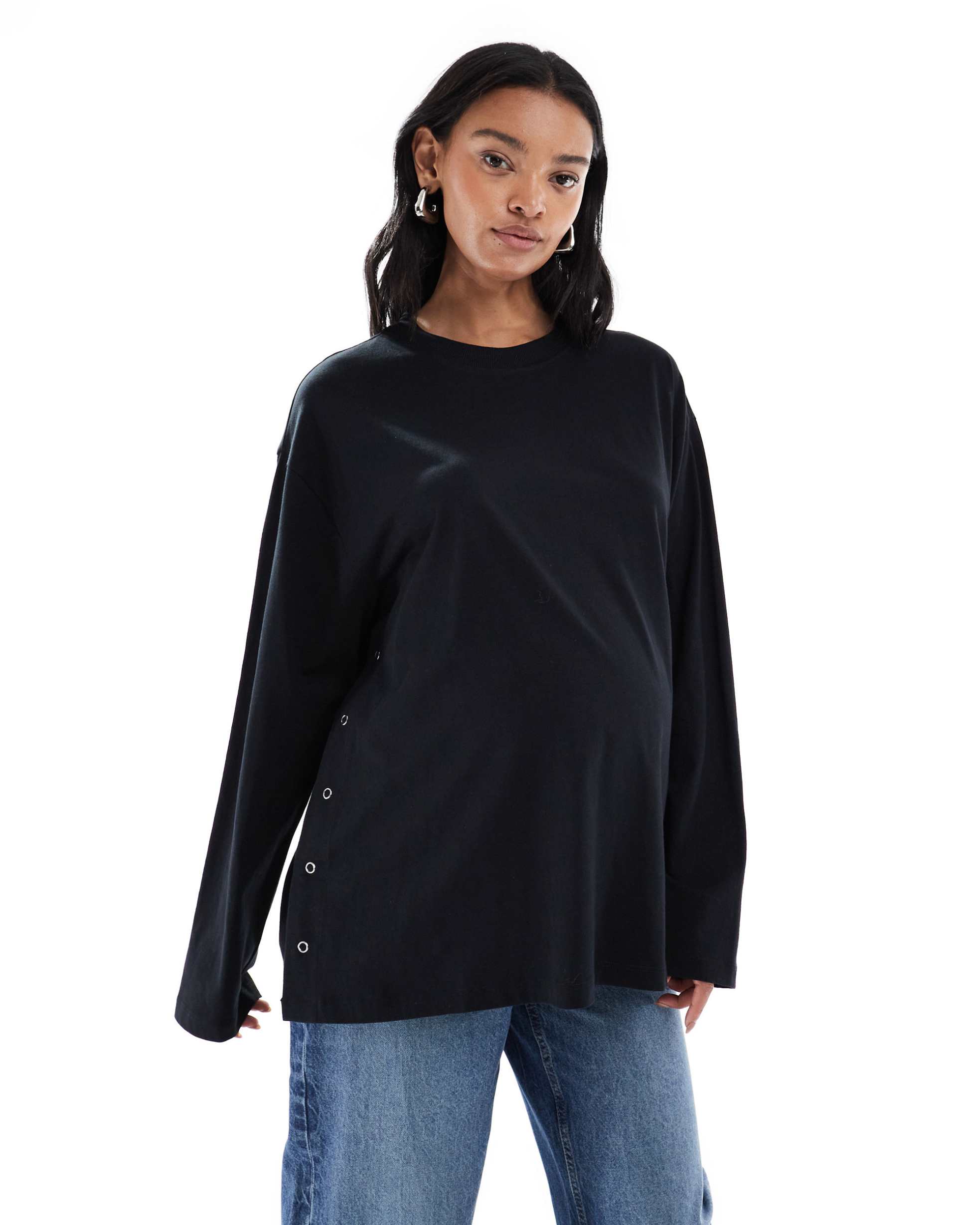 asos design maternity nursing long sleeve t-shirt in black