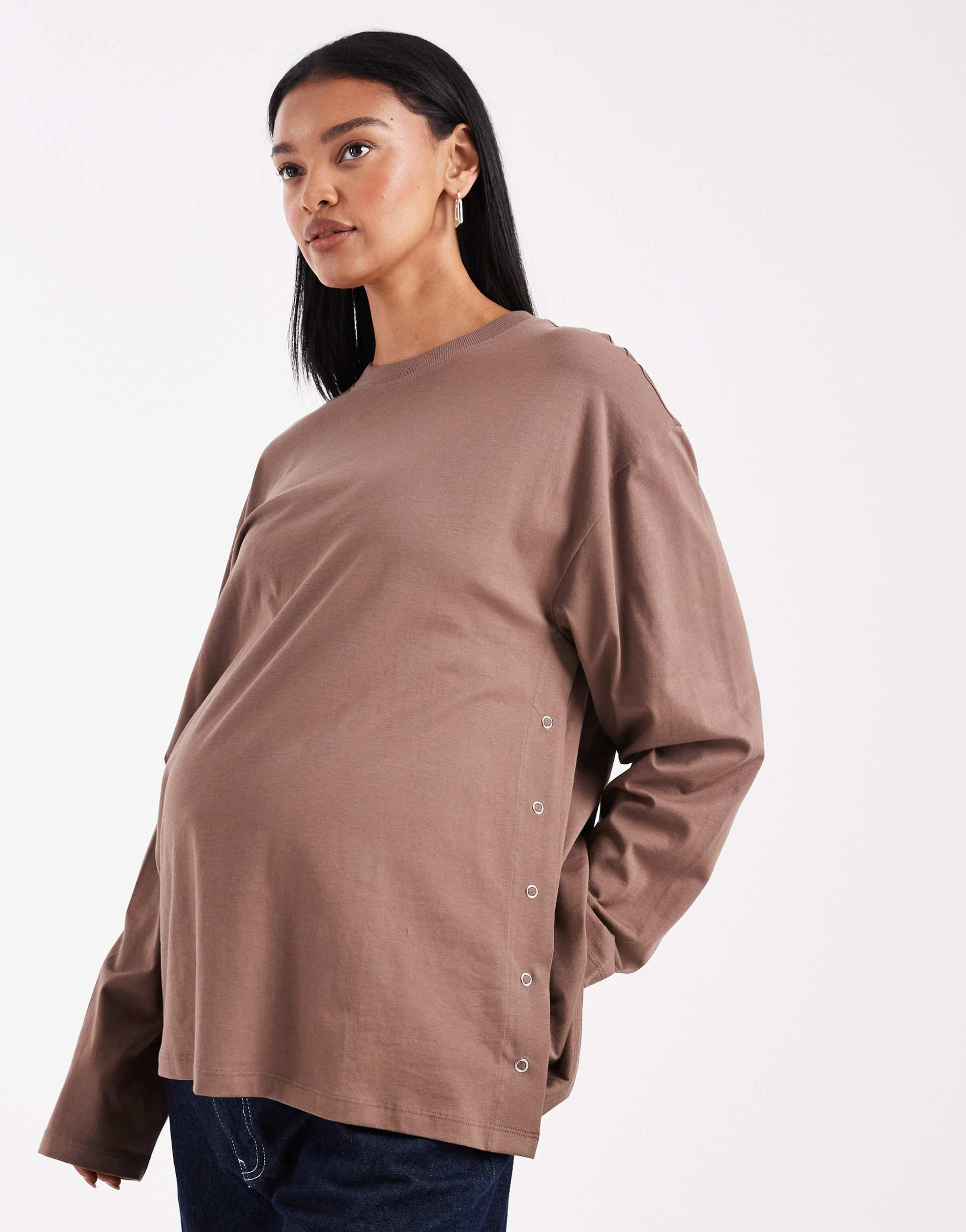 asos design maternity nursing long sleeve t-shirt in chocolate