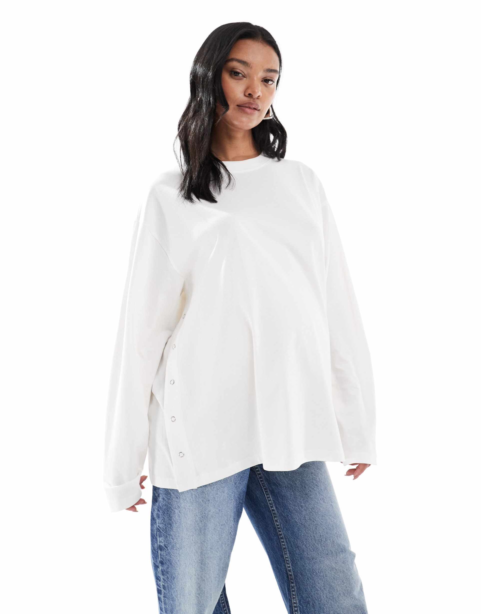 asos design maternity nursing long sleeve t-shirt in cream