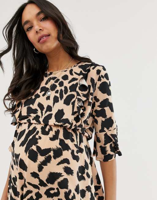 Asos leopard cheap maternity dress