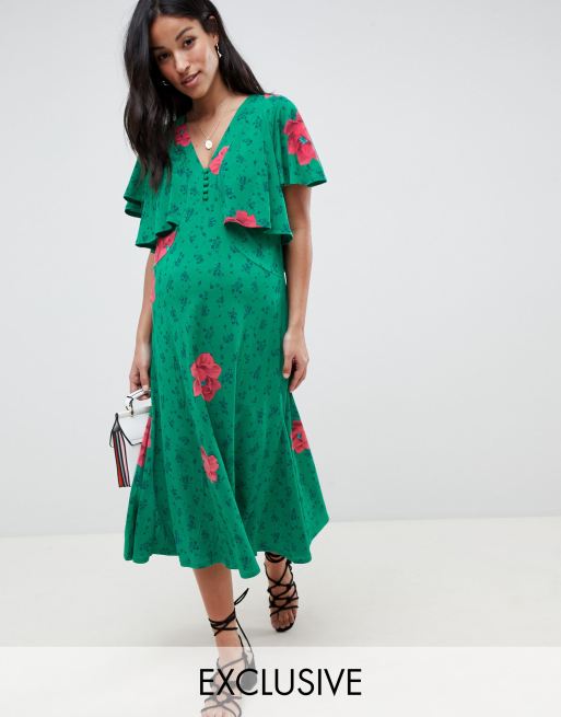 ASOS DESIGN Maternity nursing midi tea dress with godets in floral print