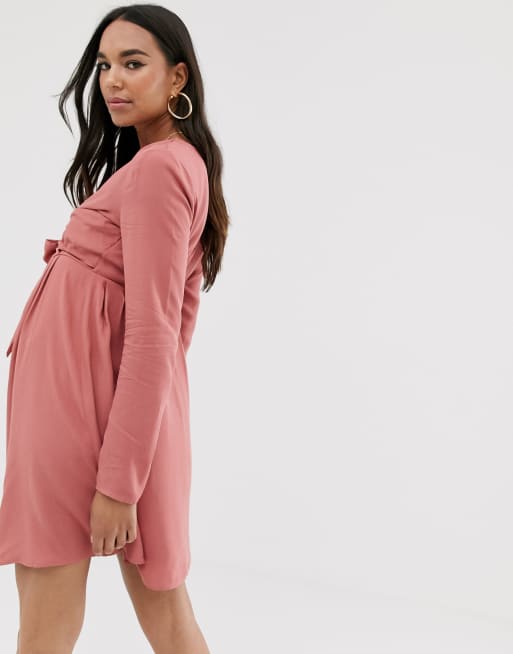 ASOS DESIGN Maternity nursing mini wrap dress with long sleeves in black ASOS