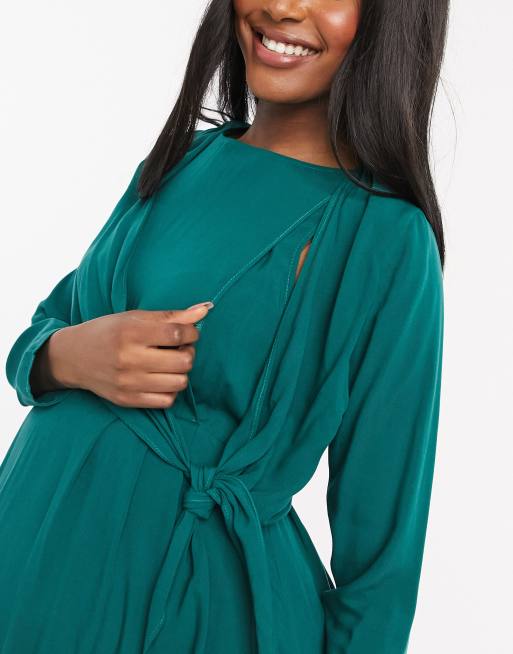 Forest Green Maternity & Nursing Wrap Dress