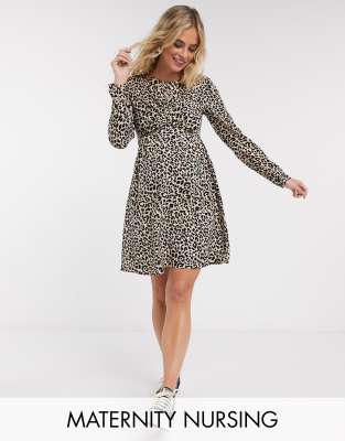 long sleeve leopard wrap dress