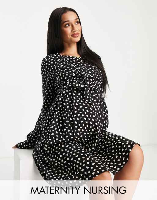 ASOS DESIGN Maternity Nursing mini wrap dress with long sleeves in mono animal print ASOS