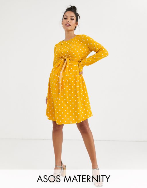 ASOS DESIGN Maternity Nursing mini wrap dress with long sleeves in polka dot