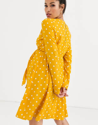 ASOS DESIGN Maternity Nursing mini wrap dress with long sleeves in polka dot