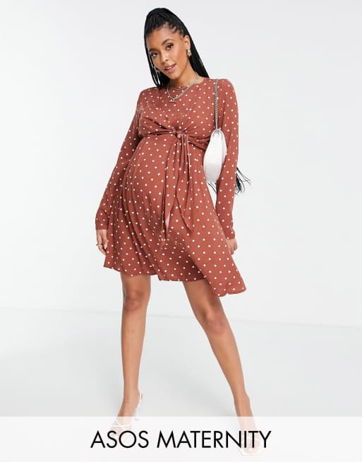 ASOS Design Maternity Dress Polka Dot Nursing Wrap Tie Front Size UK 18