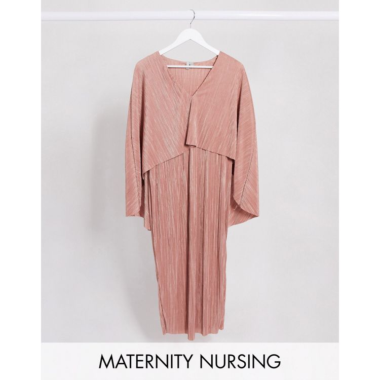 ASOS DESIGN Maternity Nursing crop top plisse midi dress, ASOS