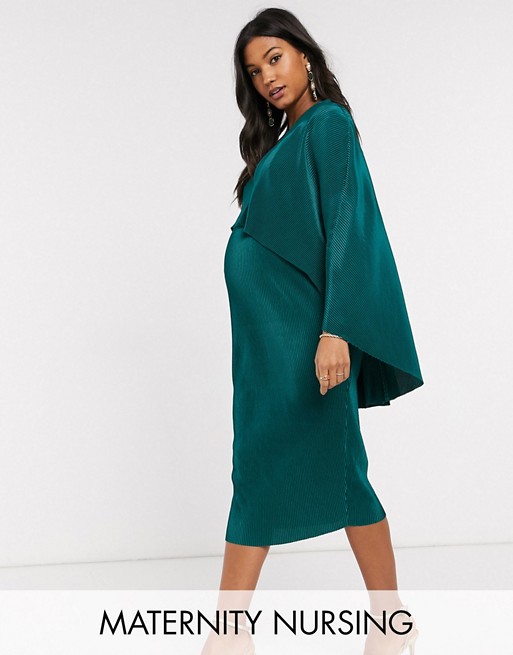 ASOS DESIGN Maternity Nursing plisse cape midi dress