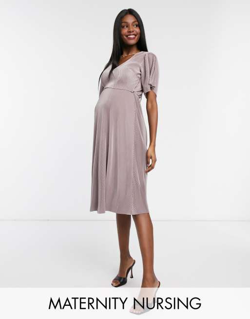 ASOS DESIGN Maternity Nursing plisse cross front midi dress | ASOS