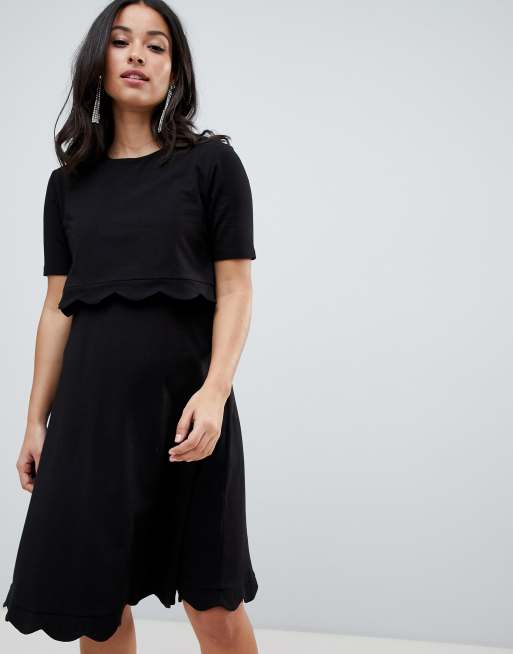 ASOS DESIGN Maternity Nursing scallop dress with short sleeve