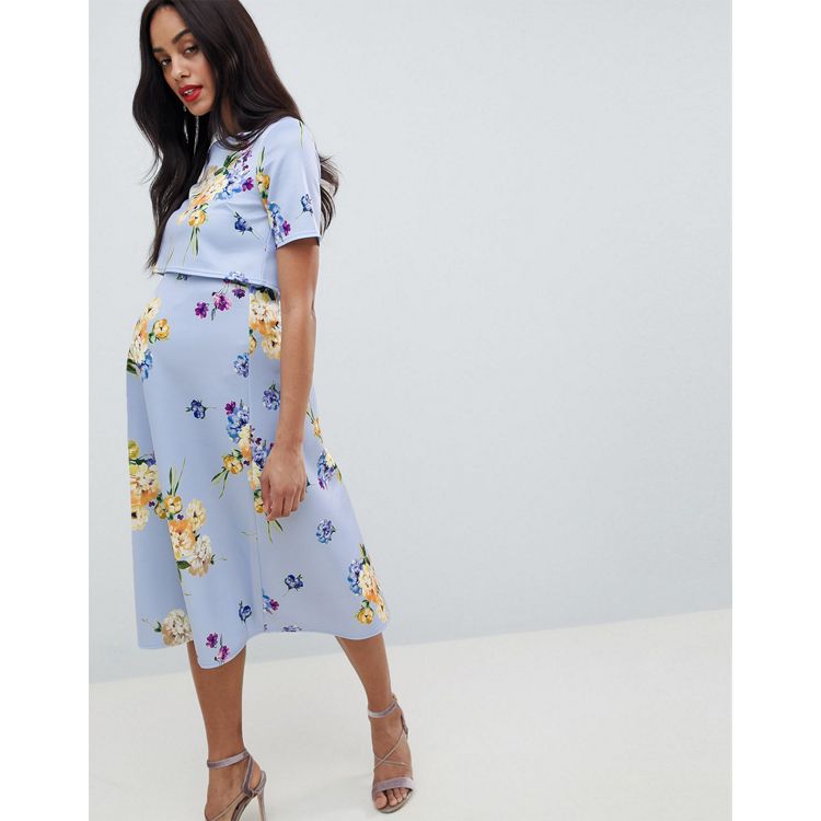 ASOS DESIGN Maternity nursing scuba prom dress with crop top in occasion  floral print