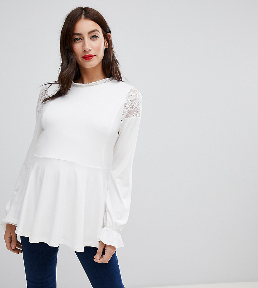 ASOS DESIGN Maternity nursing smock with lace inserts-White