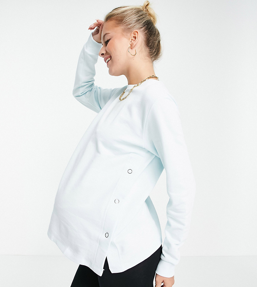 ASOS DESIGN Maternity nursing snaps side sweatshirt in light blue-Blues