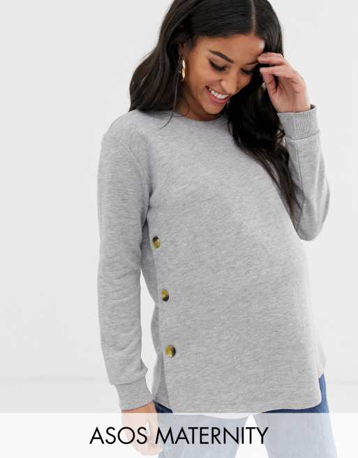 ASOS DESIGN Maternity nursing sweat with button sides in grey