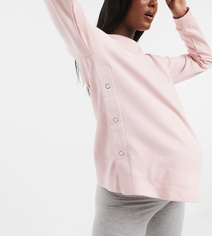Asos Maternity Asos Design Maternity Nursing Sweatshirt With Snap Side In Pink