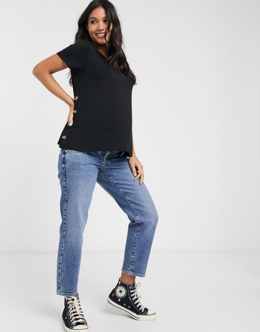 ASOS DESIGN Maternity nursing t-shirt with button side in black