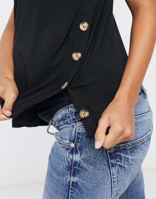 ASOS DESIGN Maternity nursing t-shirt with button side in black, 4 of 4