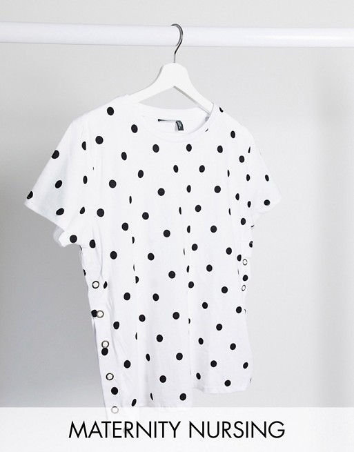 ASOS DESIGN Maternity nursing t-shirt with button side in spot print