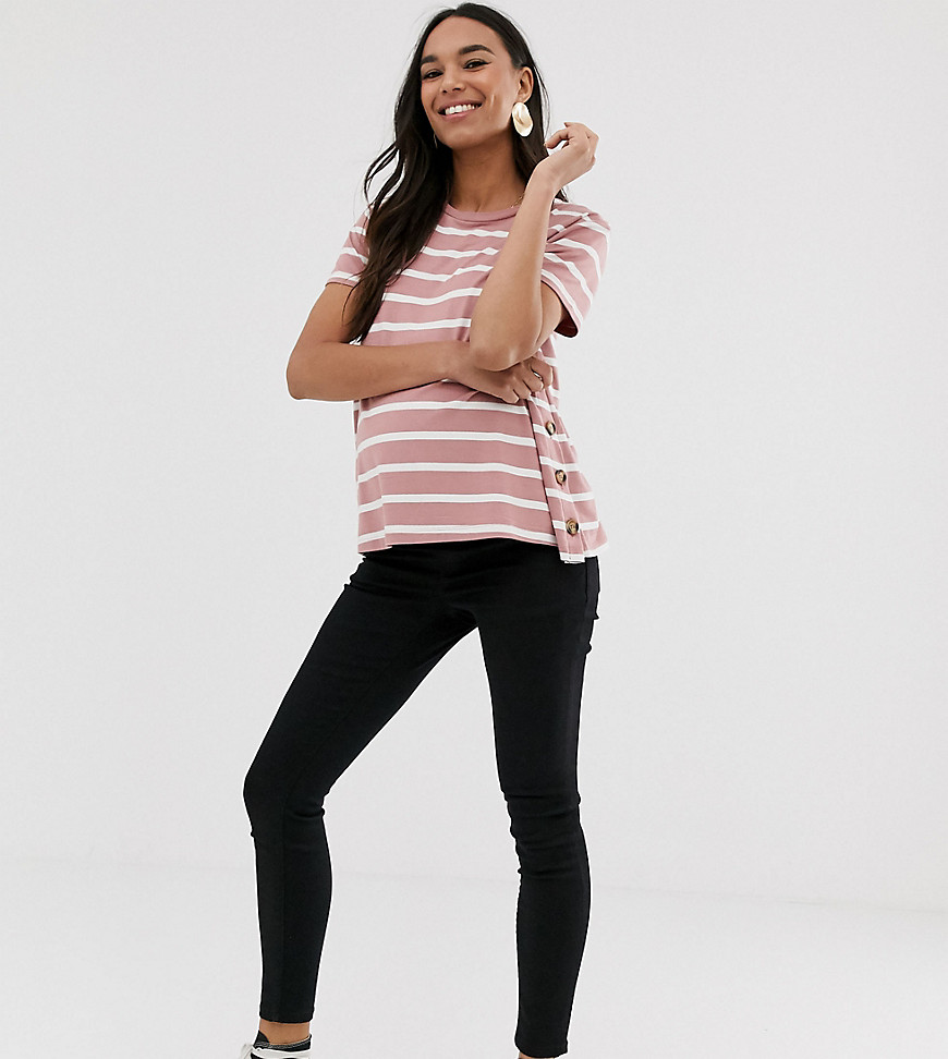 ASOS DESIGN Maternity nursing t-shirt with button sides in pink stripe-Multi