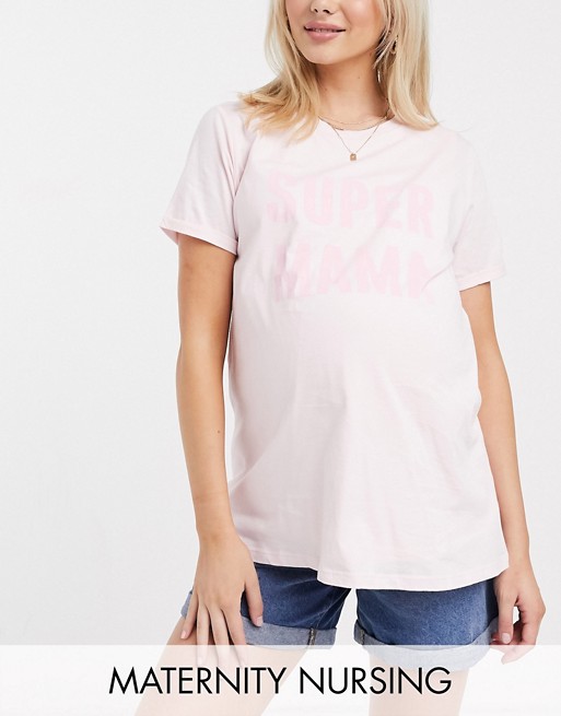 ASOS DESIGN Maternity nursing t-shirt with mama motif in pink