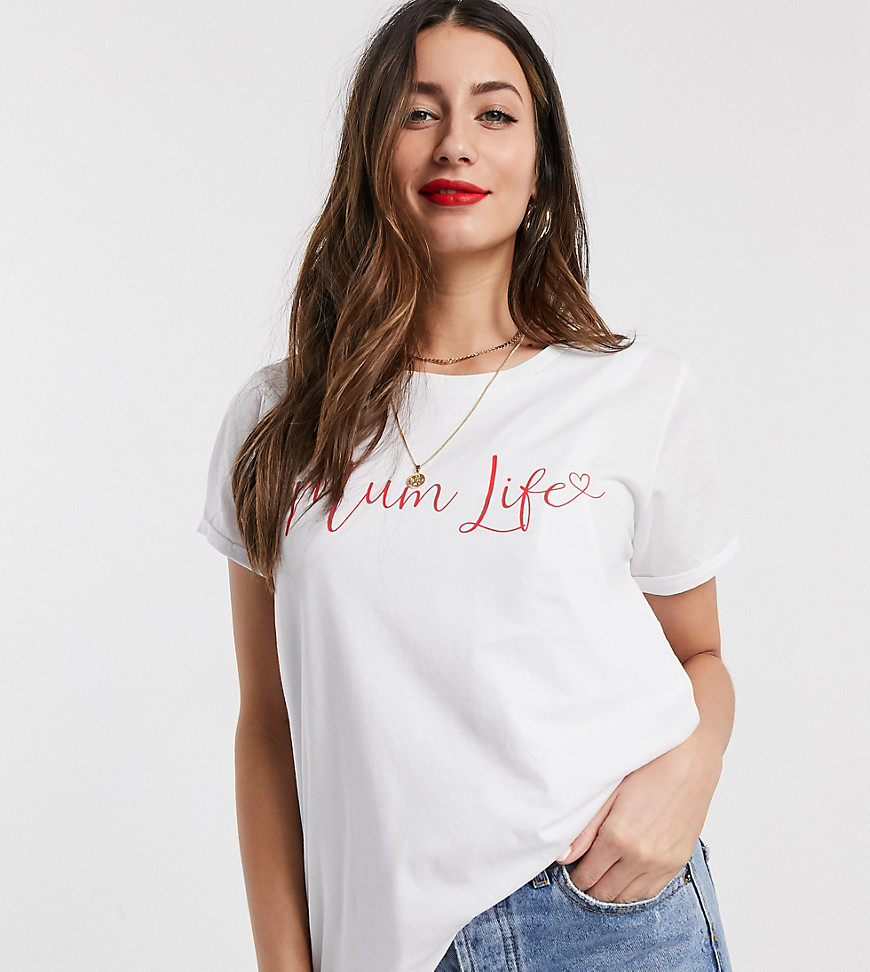 ASOS DESIGN Maternity nursing t-shirt with mum life slogan-White