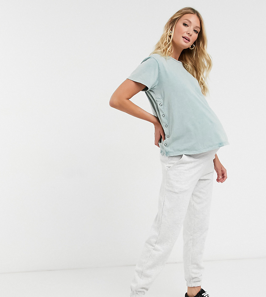 ASOS DESIGN Maternity nursing t-shirt with popper side in blue