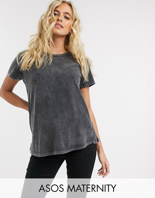 ASOS DESIGN Maternity nursing t-shirt with popper side in charcoal