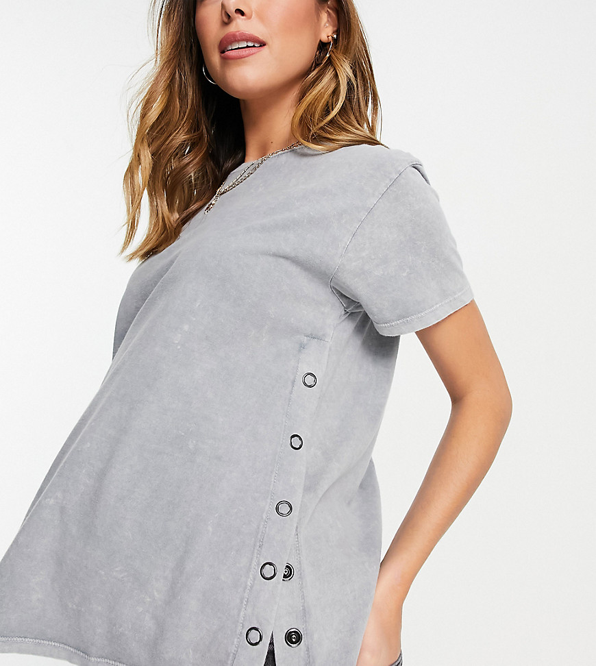 ASOS DESIGN Maternity nursing t-shirt with popper side in lightwash charcoal-Grey