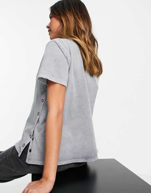 ASOS DESIGN Maternity nursing t-shirt with popper side in lightwash charcoal