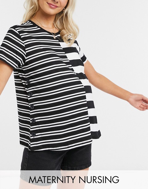 ASOS DESIGN Maternity nursing t-shirt with poppers in cutabout stripe