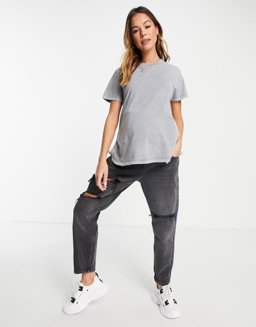 ASOS DESIGN Maternity nursing t shirt with snap side in lightwash charcoal