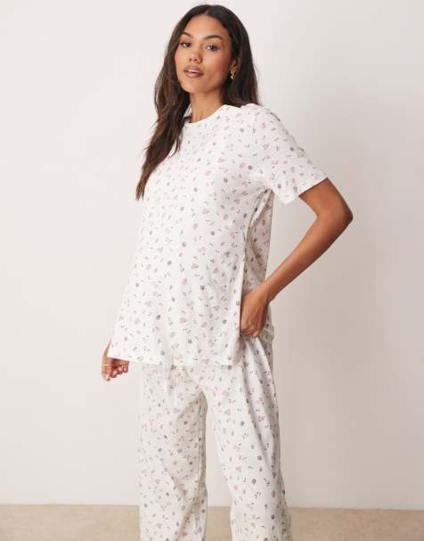 ASOS DESIGN Maternity nursing tee & pants pyjama set in fruit ditsy print - view 1