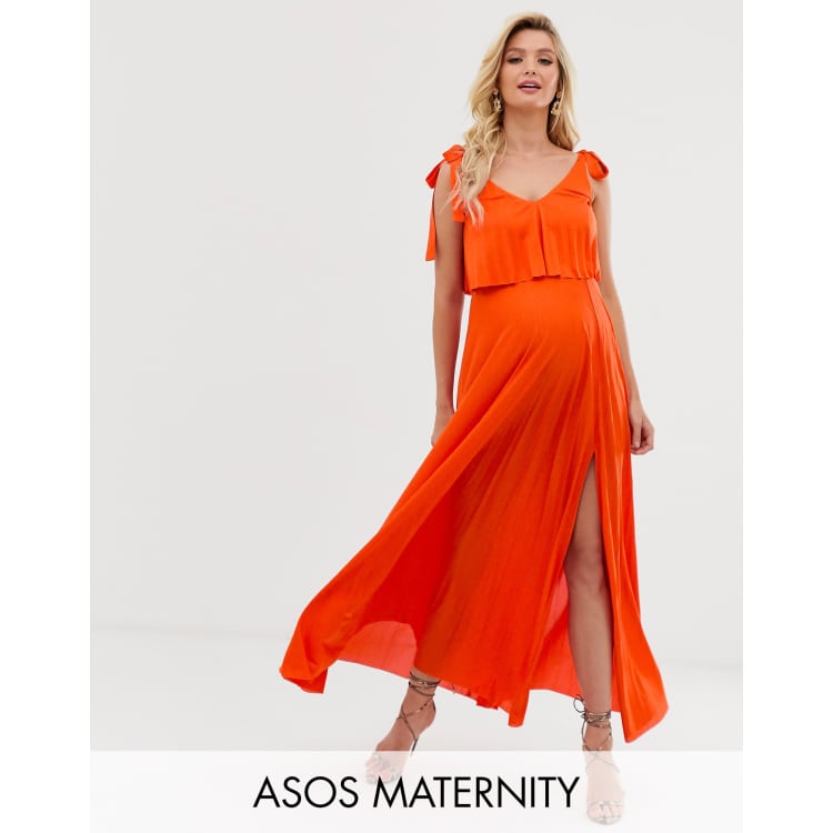 Asos design tie shoulder pleated crop 2024 top maxi dress