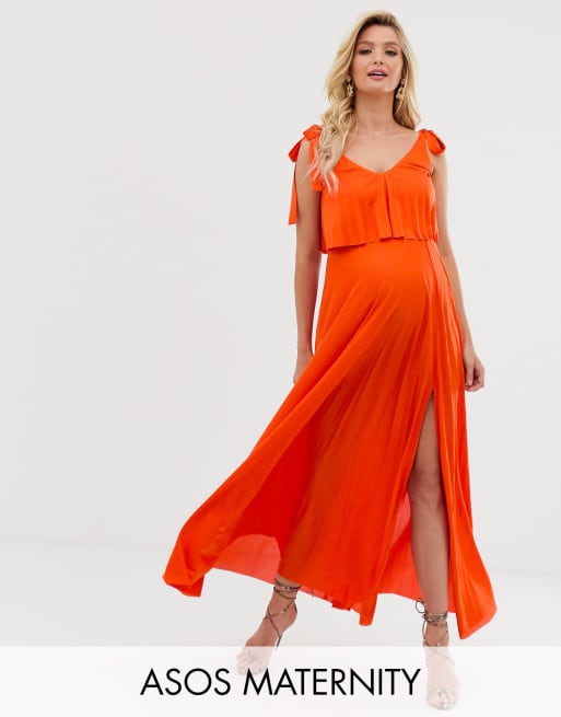 Asos design tie shoulder store pleated crop top maxi dress