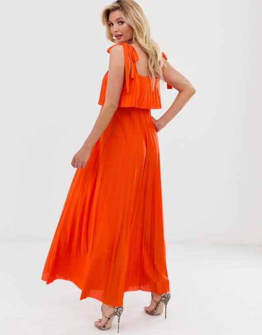 Asos design tie shoulder pleated crop top maxi clearance dress