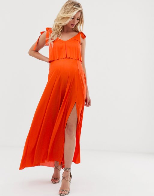 Asos design tie shoulder cheap pleated crop top maxi dress