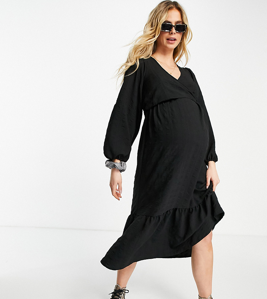 Asos Maternity Asos Design Maternity Nursing Tie Wrap Around Maxi Dress With Pephem In Black