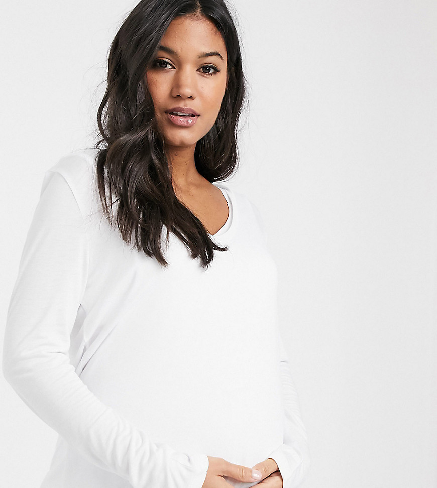 ASOS DESIGN Maternity - Nursing - Top a maniche lunghe con scollo a V bianco