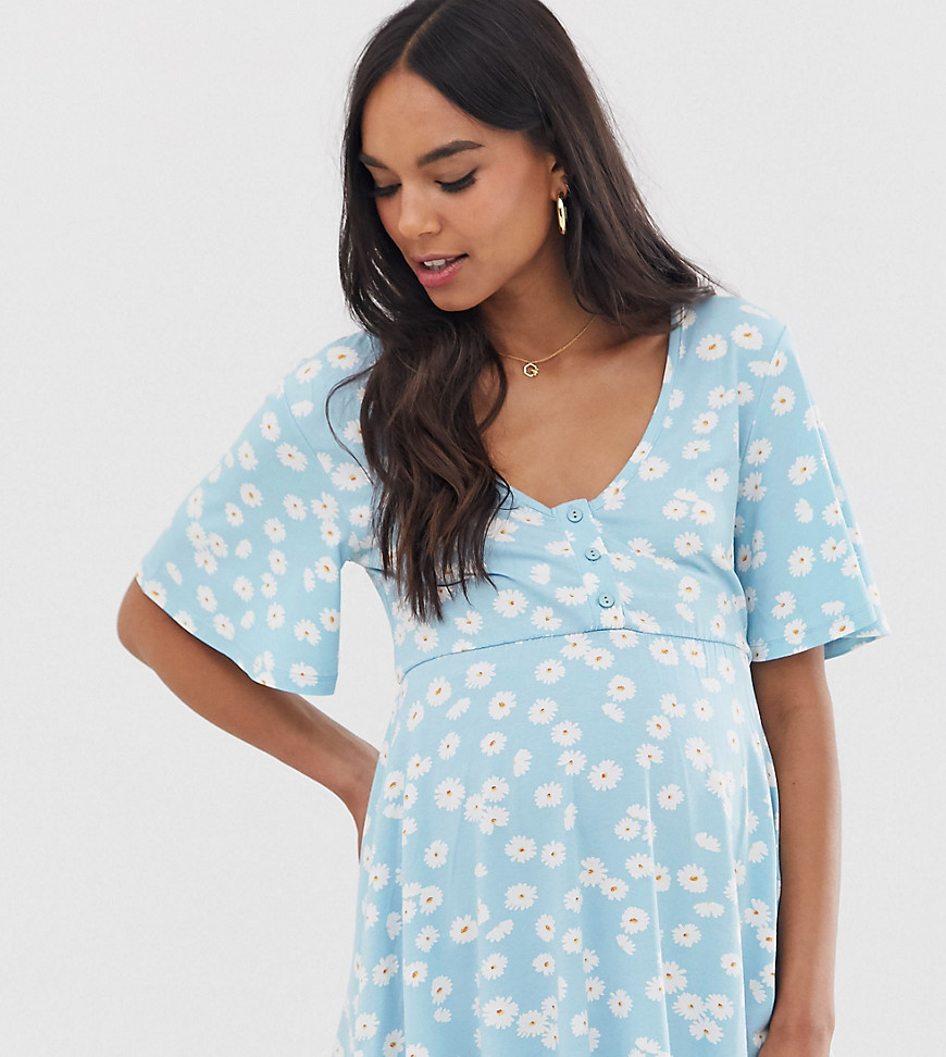 Asos Maternity - Nursing - Asos design maternity nursing v neck button front in daisy floral print-multi