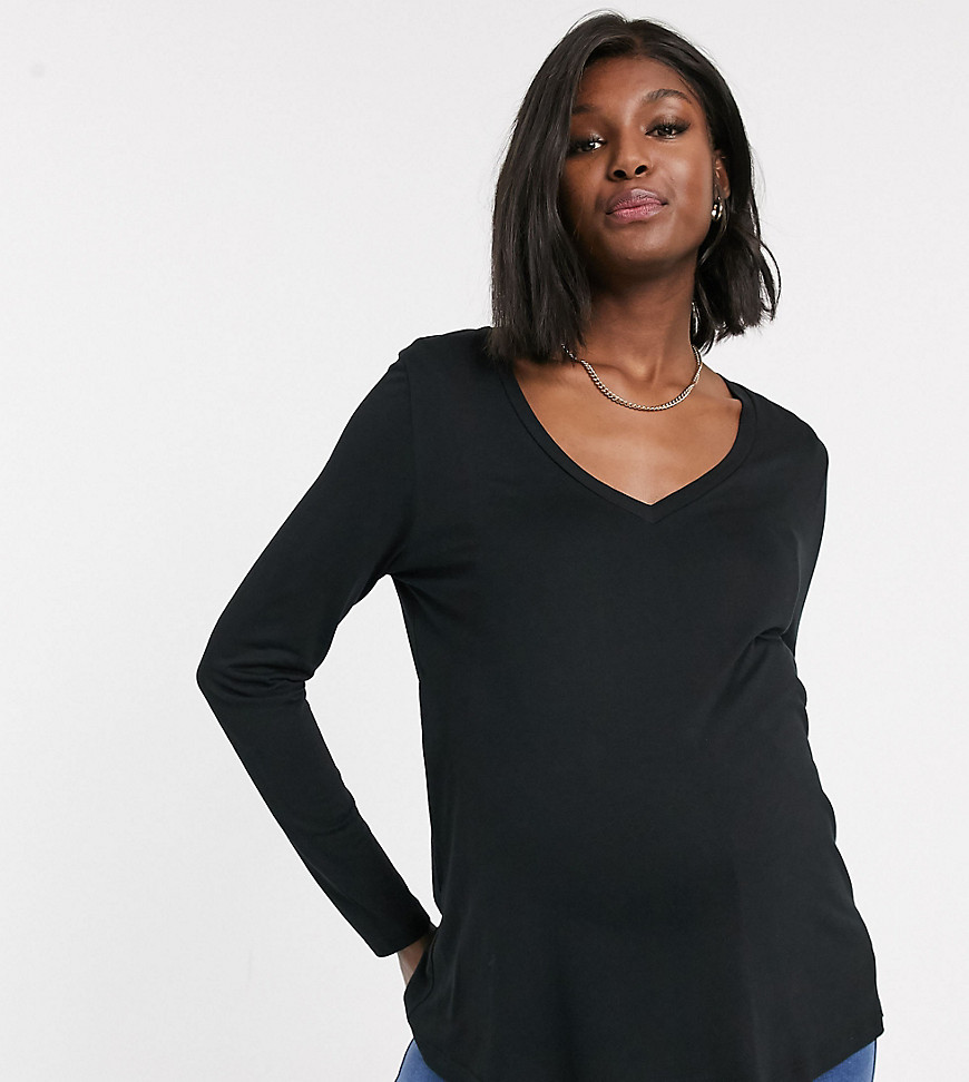 ASOS DESIGN Maternity nursing v neck long sleeve top in black