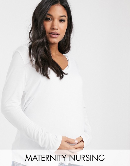 ASOS DESIGN Maternity nursing v neck long sleeve top in white