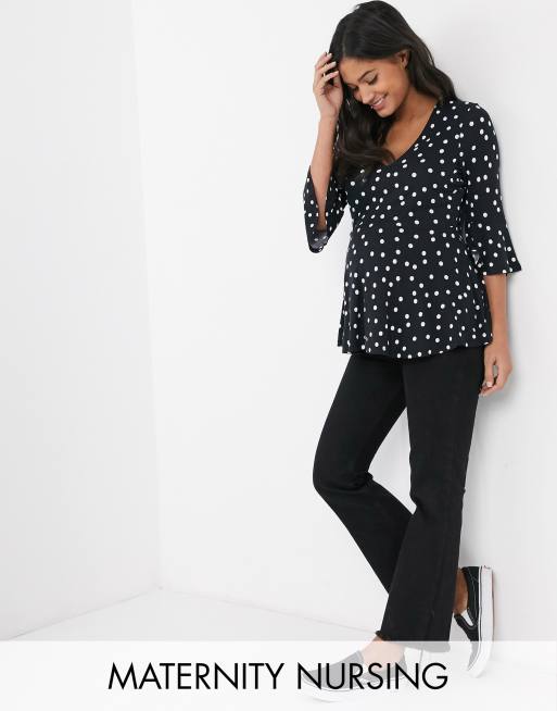 ASOS DESIGN Maternity nursing v neck smock top in polka dot